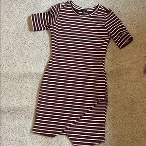 Iris Asymmetrical Maroon and White Striped Dress